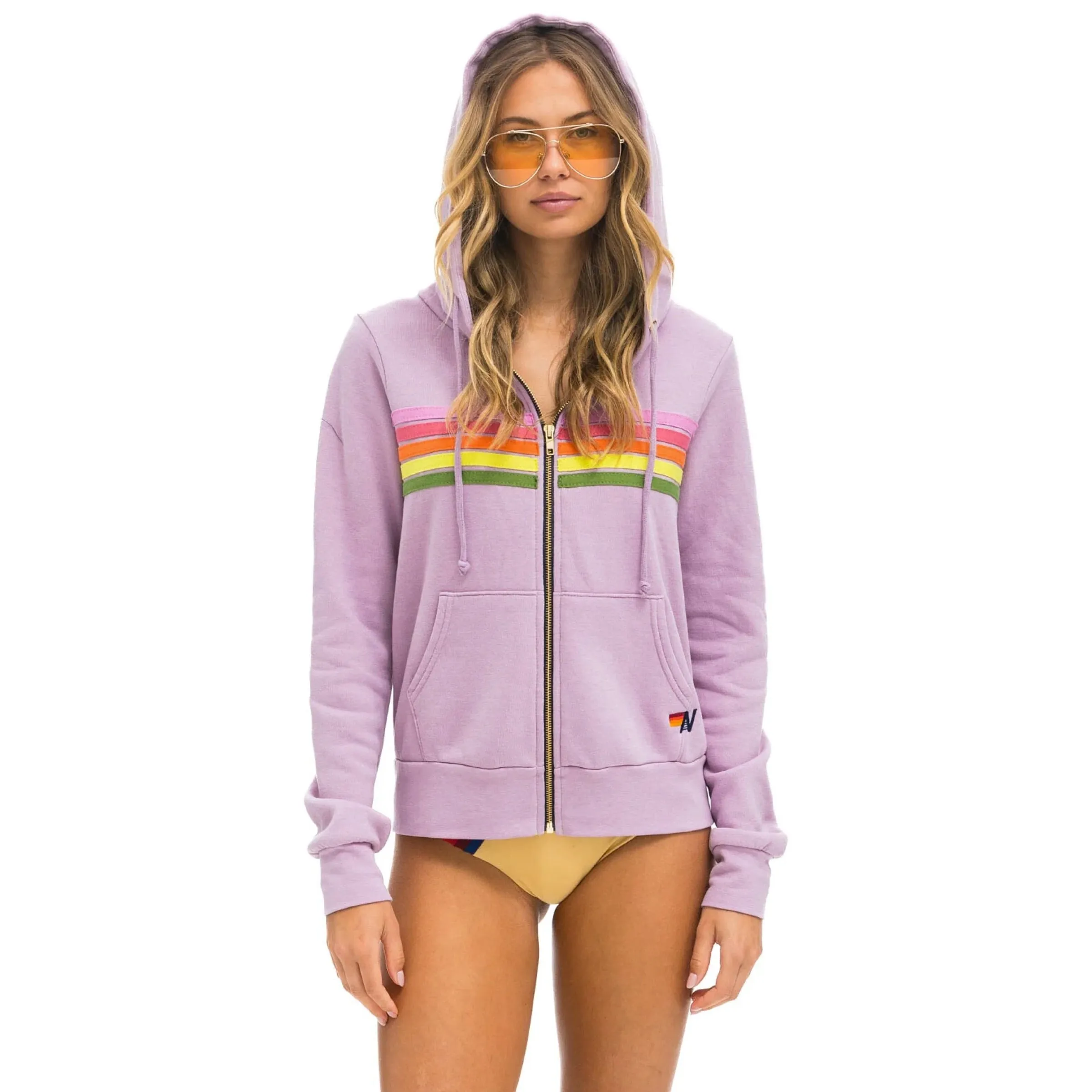 5 Stripe Zip Hoodie Mauve