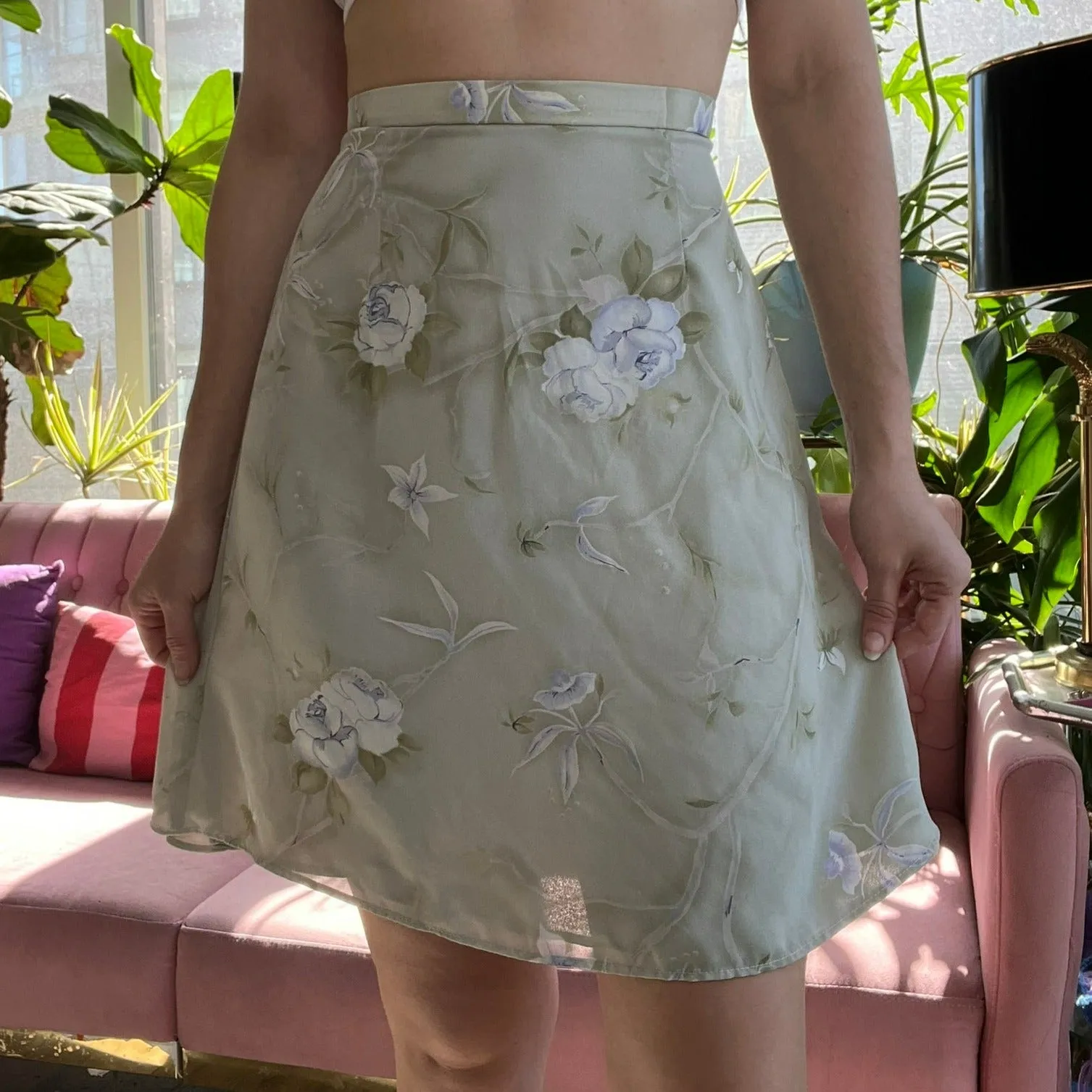 90s Vintage Floral Knee Length Skirt