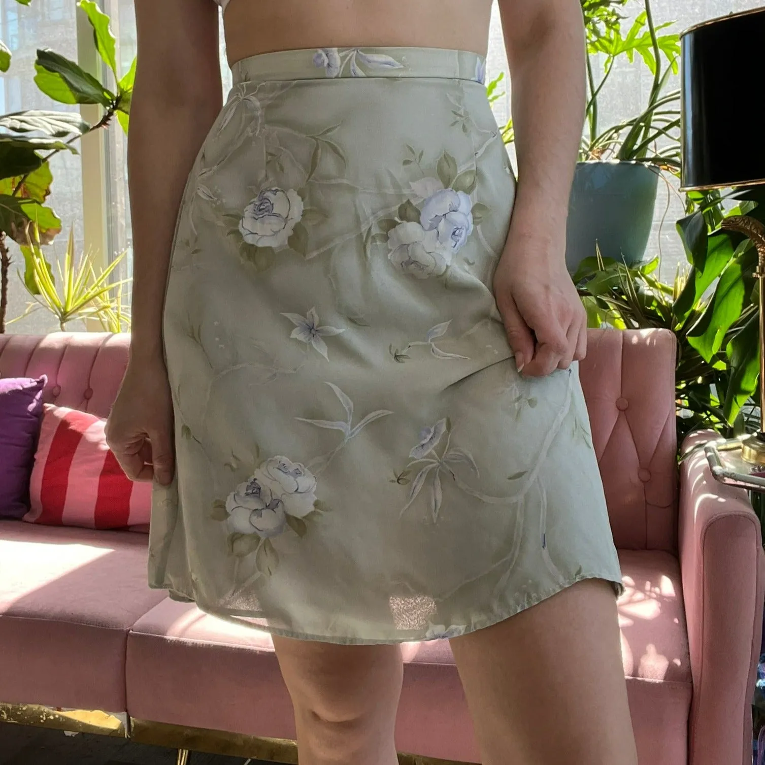 90s Vintage Floral Knee Length Skirt