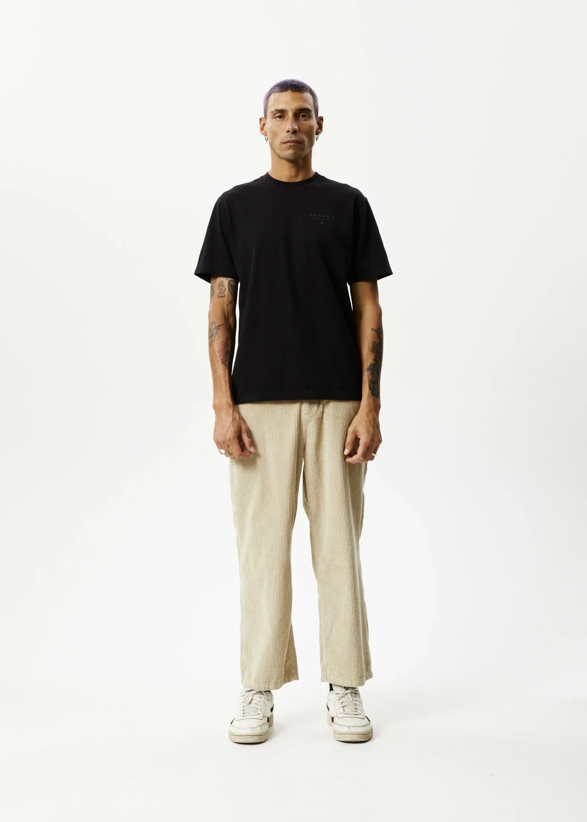 AFENDS Mens Pablo - Organic Corduroy Baggy Pants - Dark Ecru