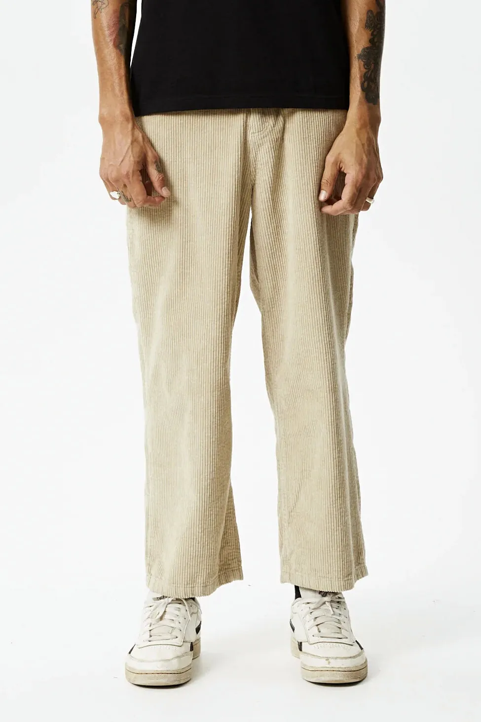 AFENDS Mens Pablo - Organic Corduroy Baggy Pants - Dark Ecru