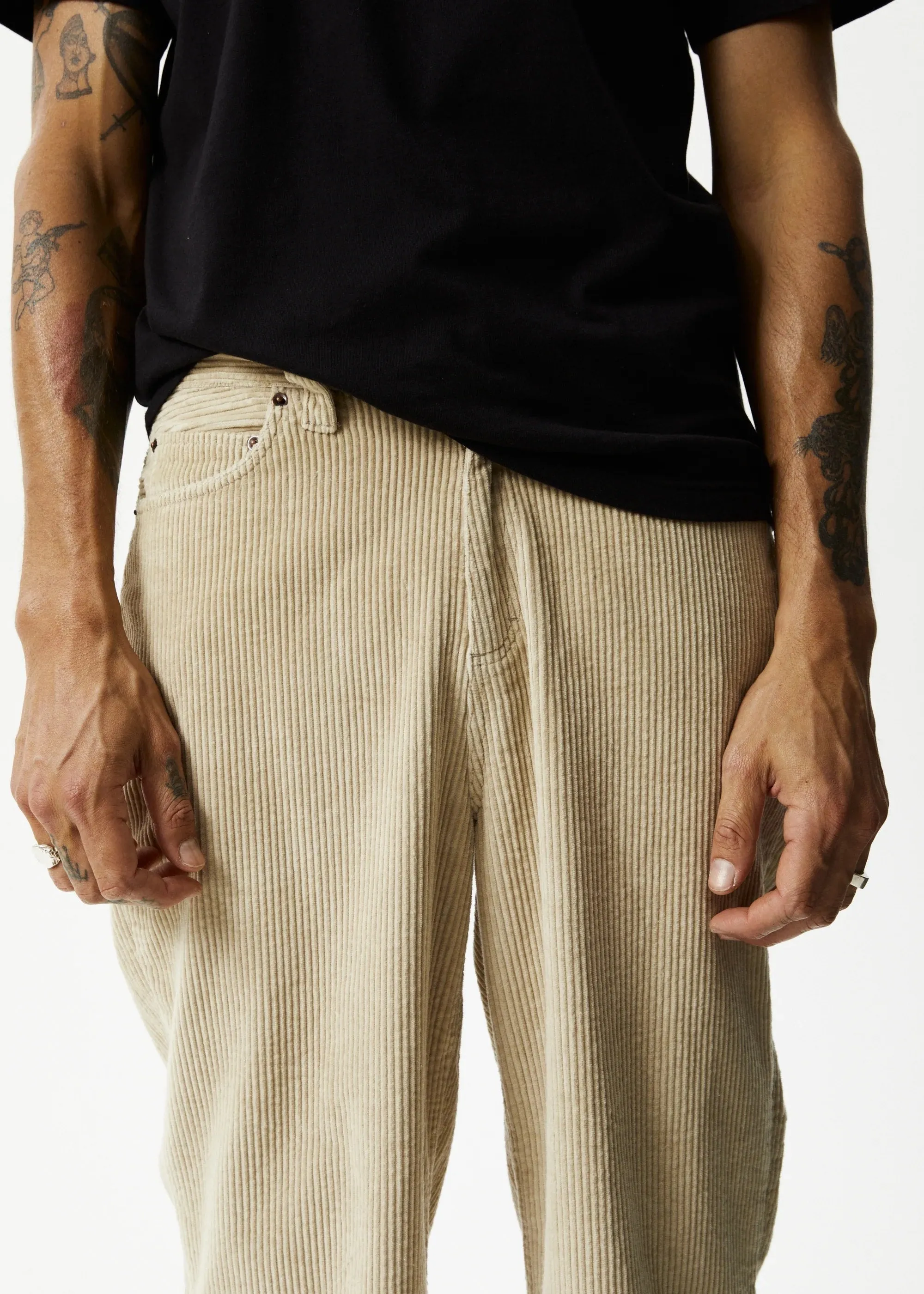 AFENDS Mens Pablo - Organic Corduroy Baggy Pants - Dark Ecru