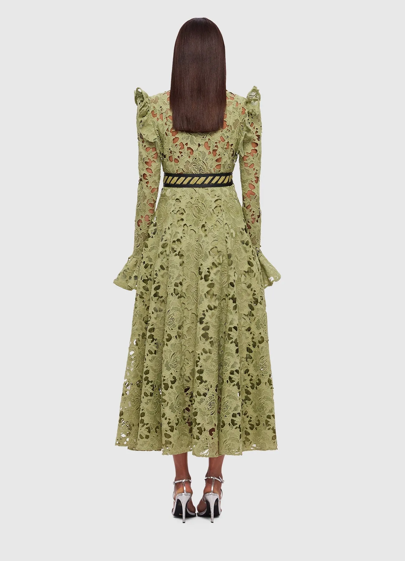 Aliyah Lace Butterfly Sleeve Midi Dress - Olive
