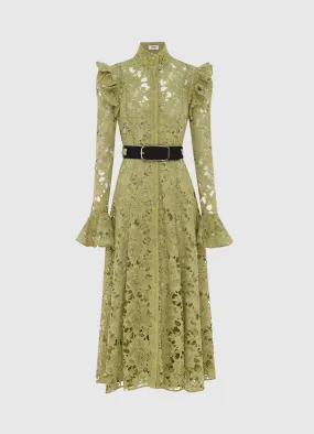 Aliyah Lace Butterfly Sleeve Midi Dress - Olive