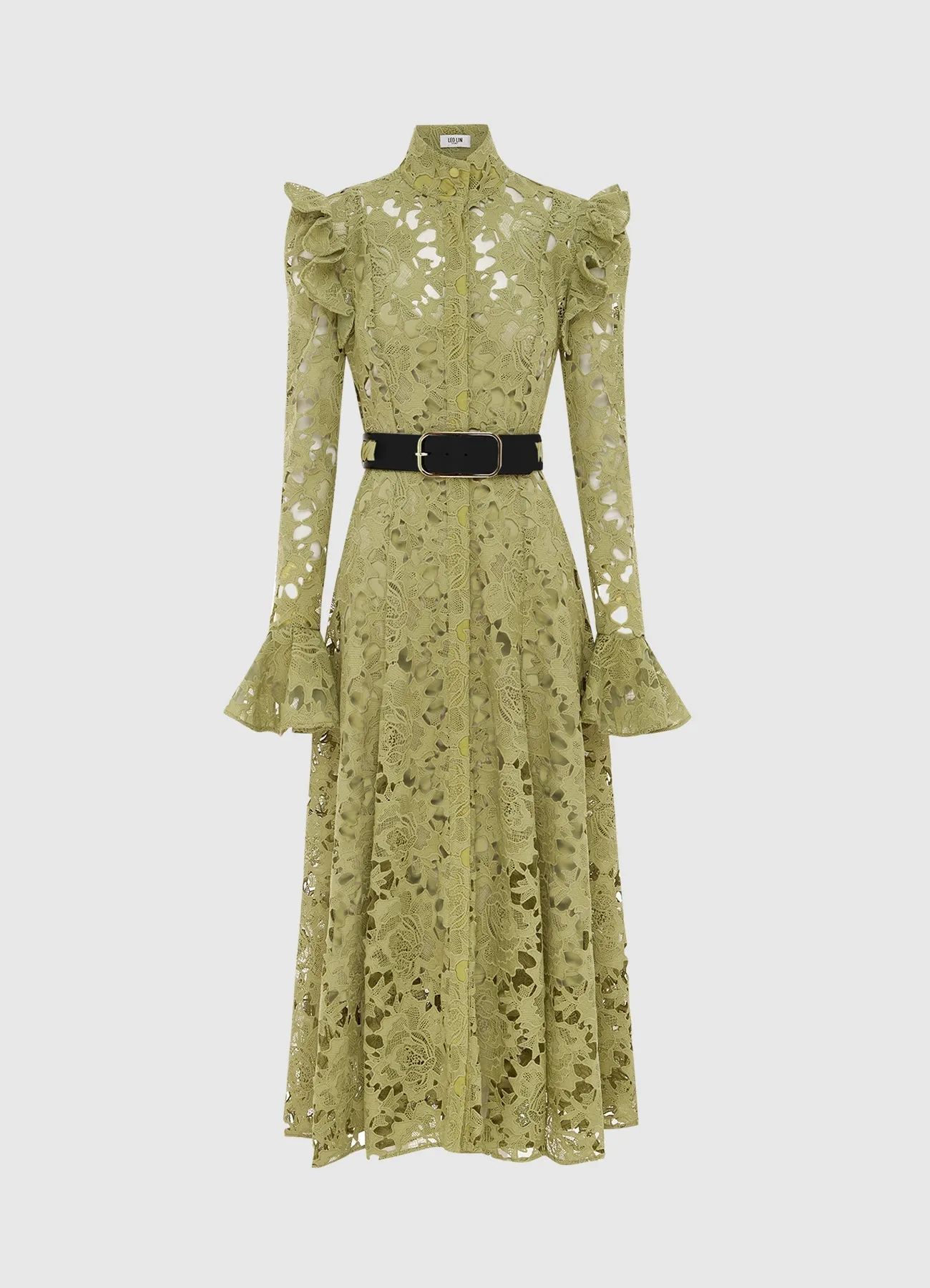 Aliyah Lace Butterfly Sleeve Midi Dress - Olive