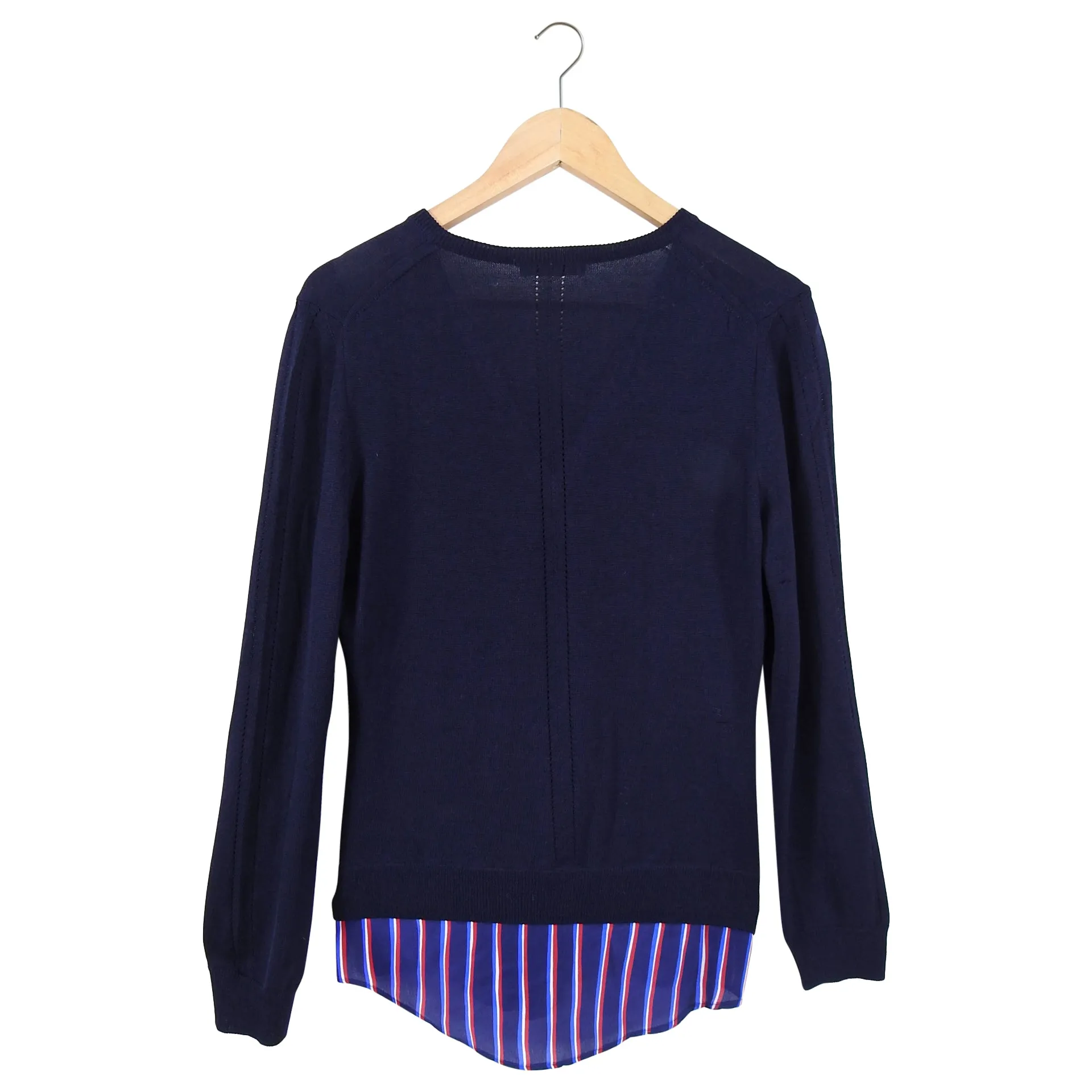 Altuzarra Colbery Navy Knit Top with Striped Shirt Inset - S