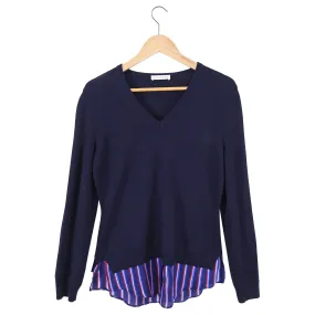 Altuzarra Colbery Navy Knit Top with Striped Shirt Inset - S
