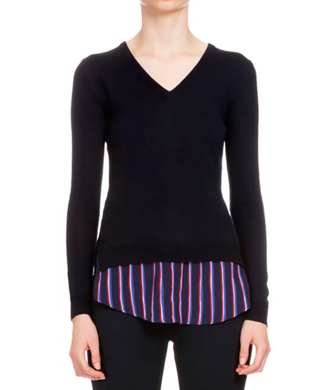 Altuzarra Colbery Navy Knit Top with Striped Shirt Inset - S