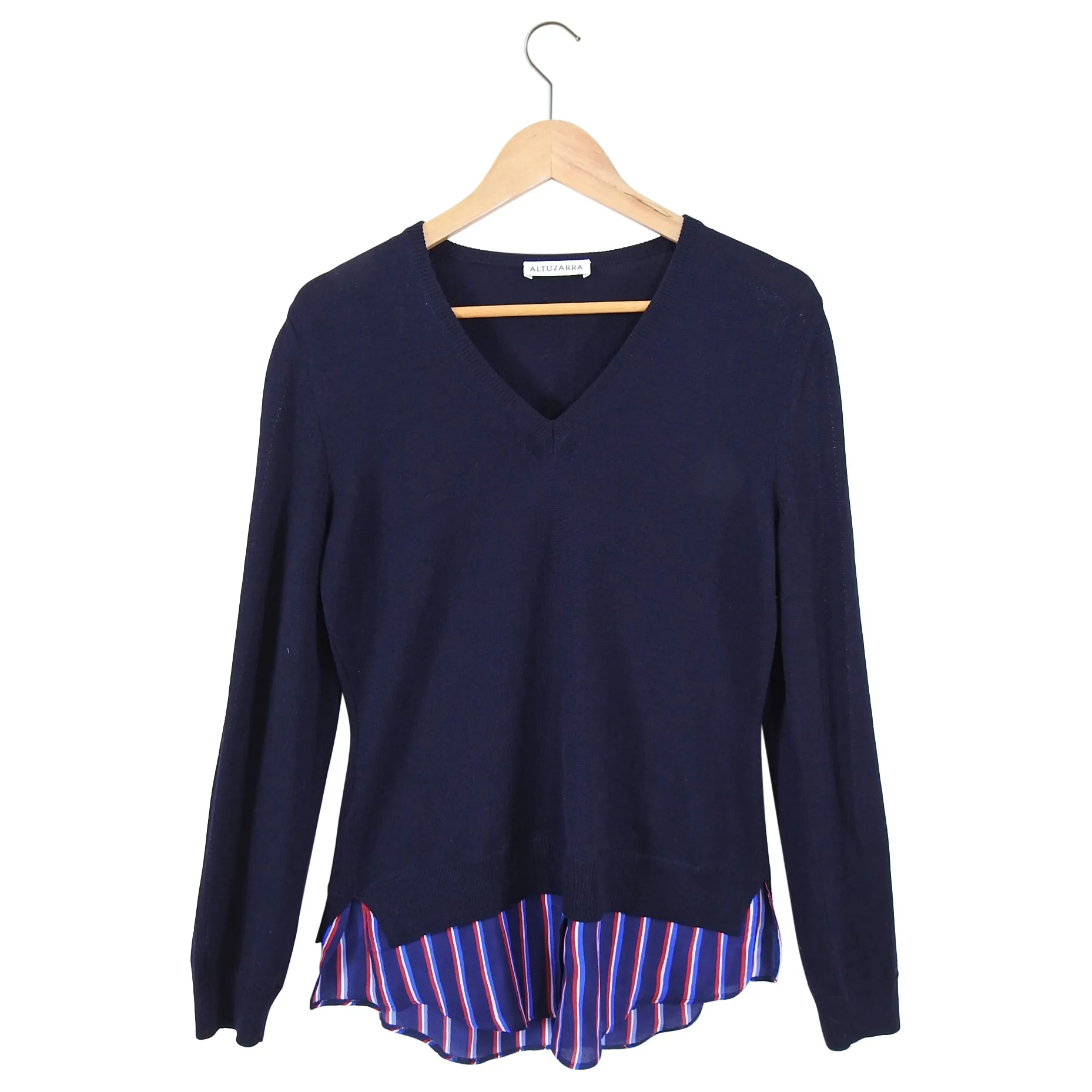 Altuzarra Colbery Navy Knit Top with Striped Shirt Inset - S