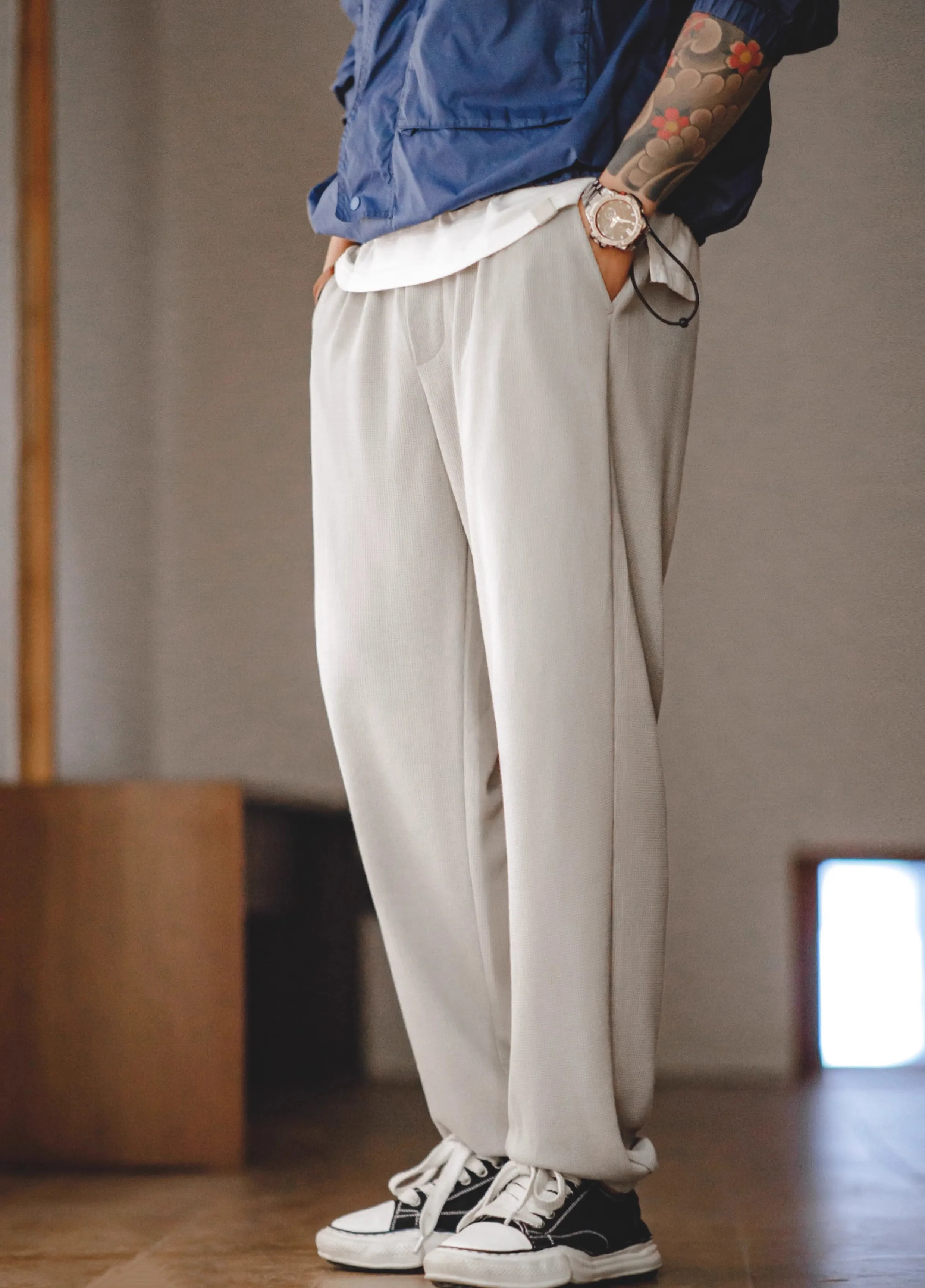 American Workwear Waffle Sweatpants Sports Drape Men's Trousers