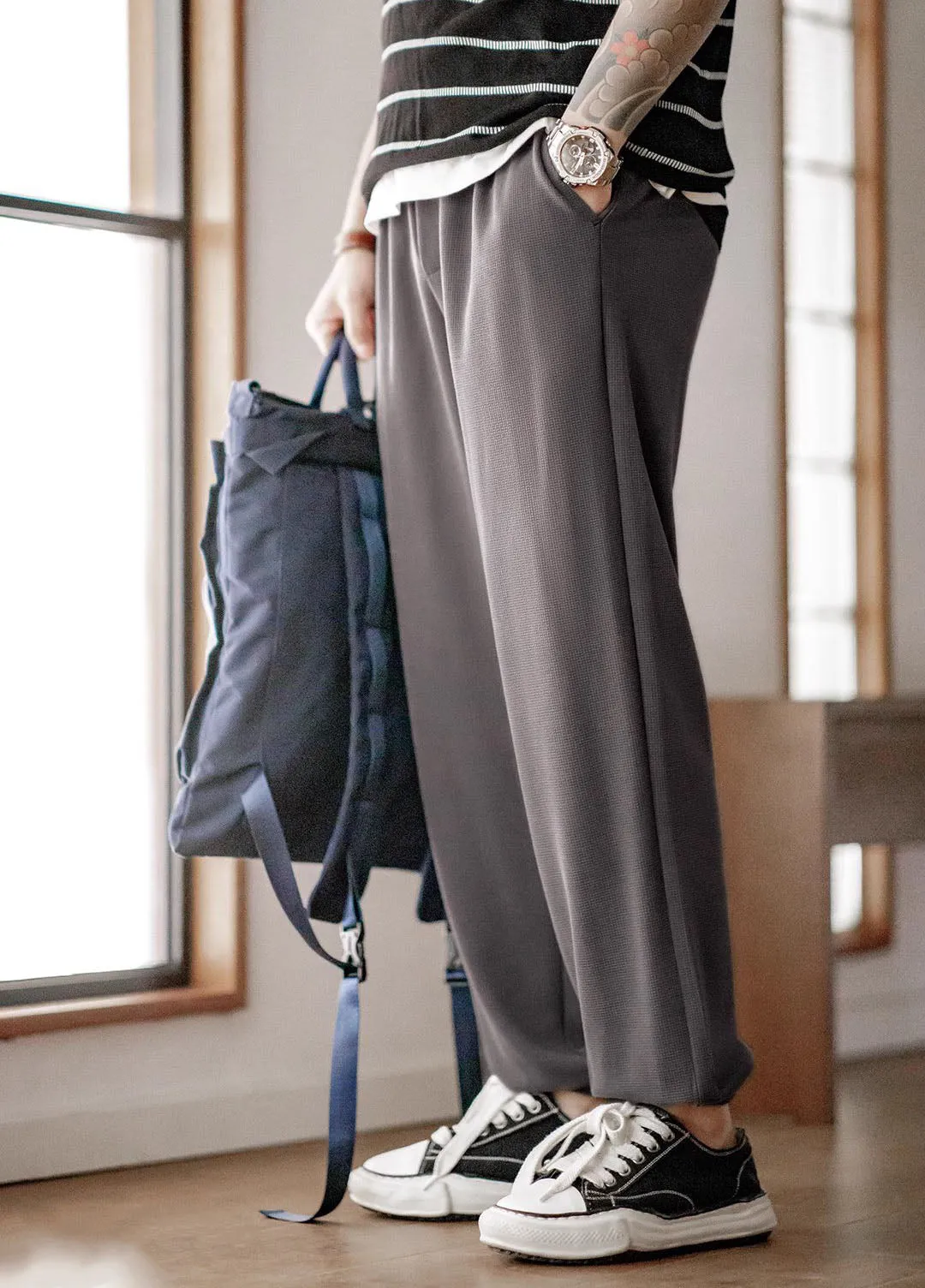 American Workwear Waffle Sweatpants Sports Drape Men's Trousers