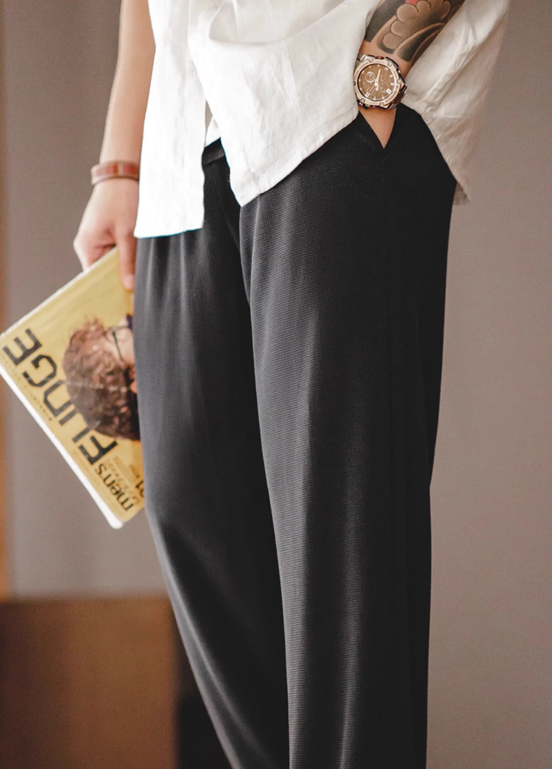 American Workwear Waffle Sweatpants Sports Drape Men's Trousers