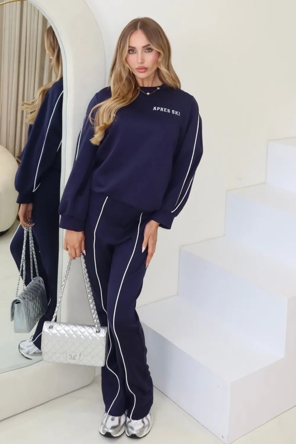 Apres ski navy sweater & flared pants loungewear