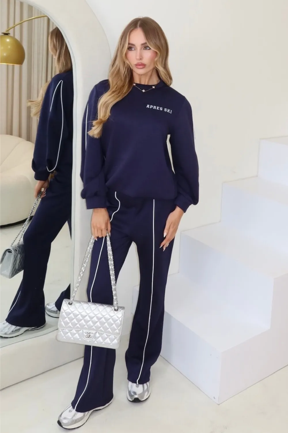 Apres ski navy sweater & flared pants loungewear