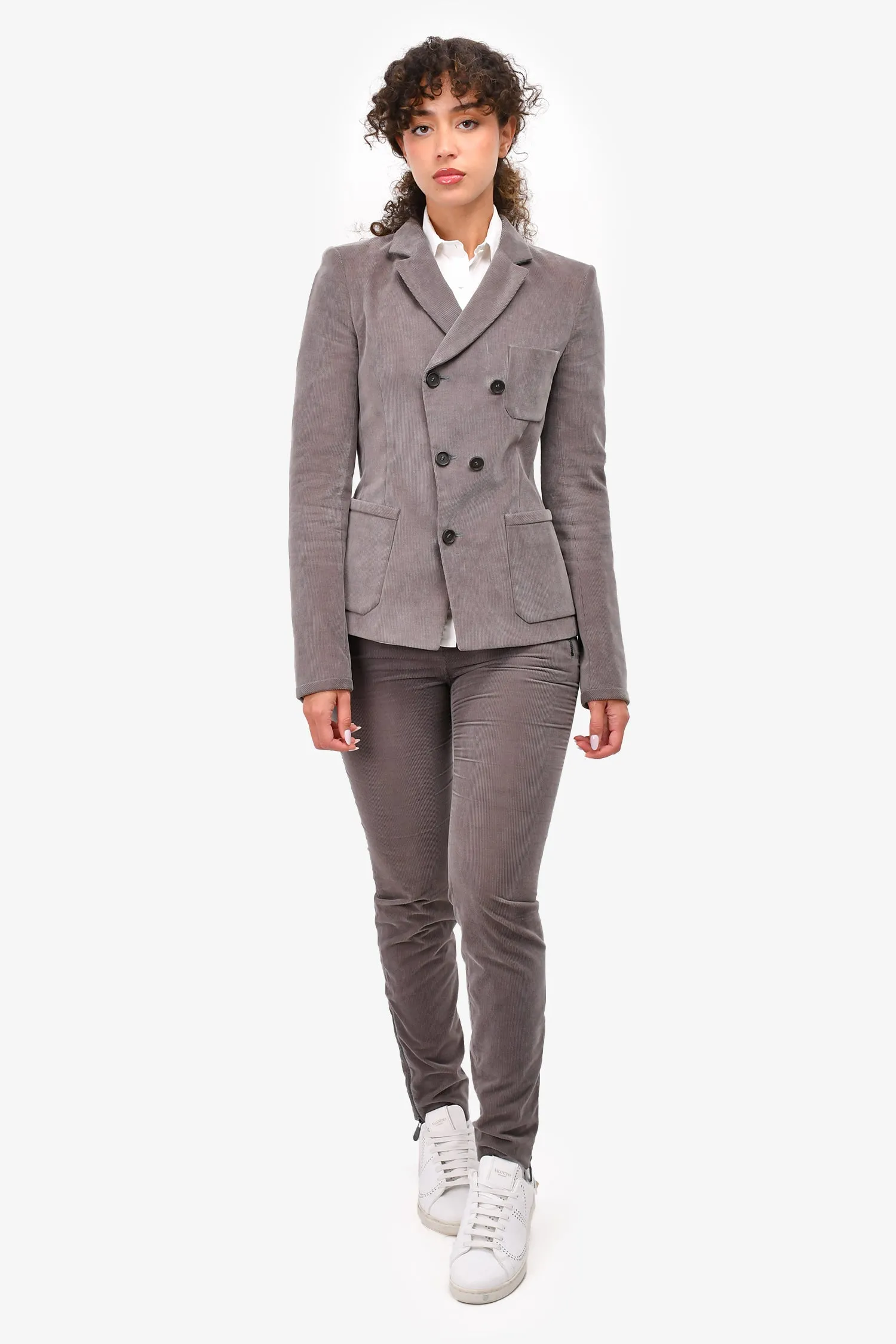 Balenciaga Brown Corduroy Double Breasted Blazer   Pants Set Size 38