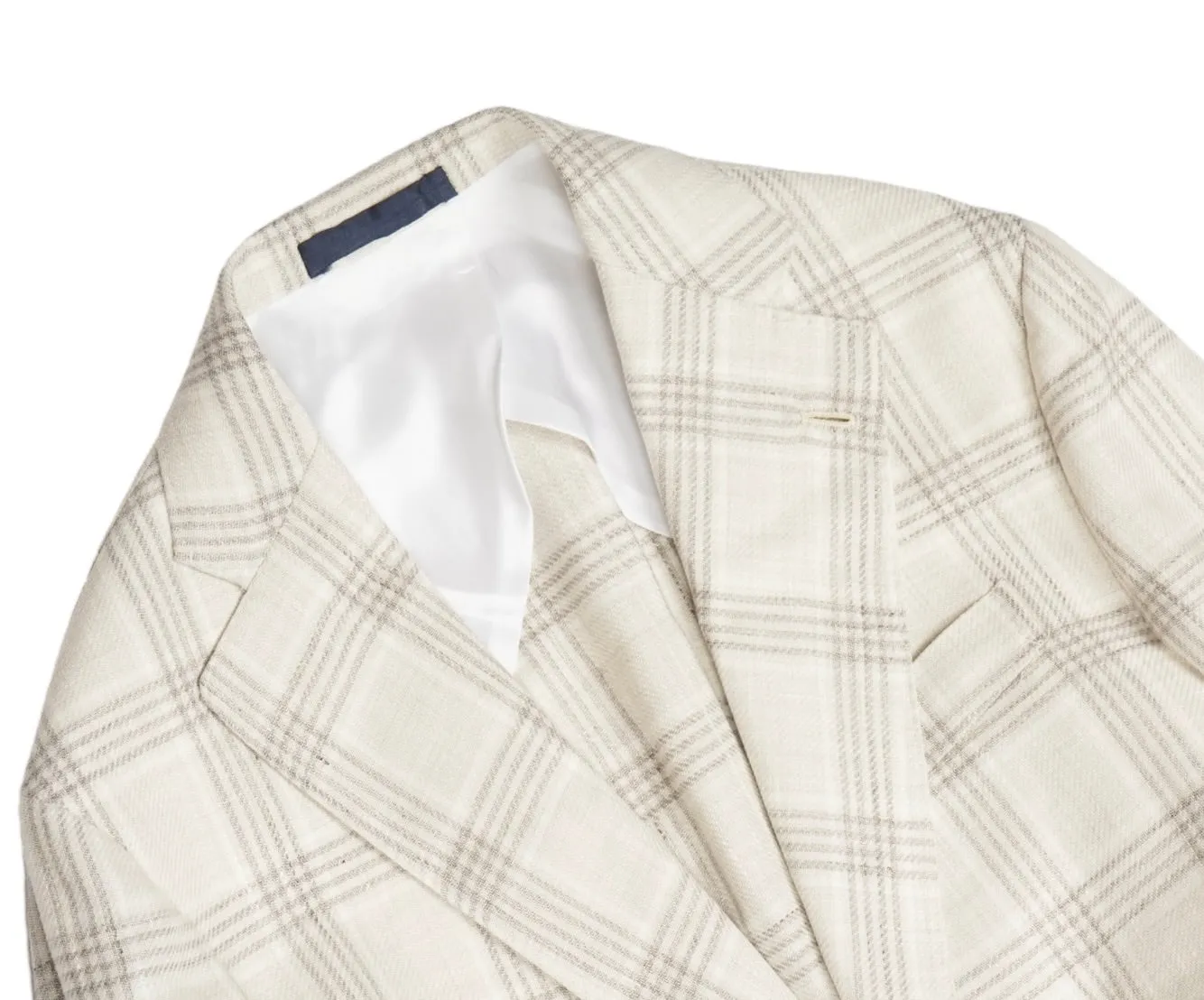 Barba Napoli - Off-White Checked Linen/Virgin Wool Sports Jacket 52