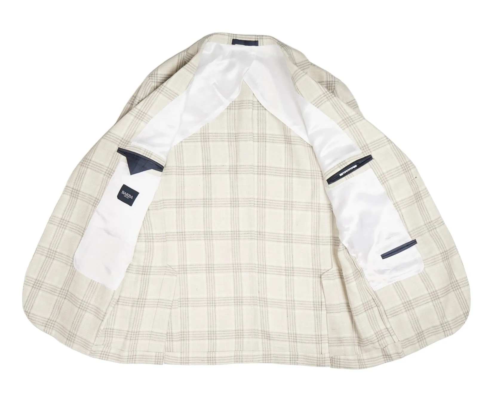 Barba Napoli - Off-White Checked Linen/Virgin Wool Sports Jacket 52
