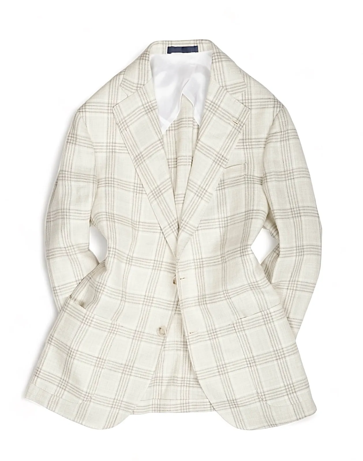 Barba Napoli - Off-White Checked Linen/Virgin Wool Sports Jacket 52