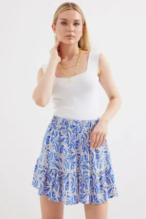BGD Women Patterned Viscose Mini Skirt - Sax - Avondale