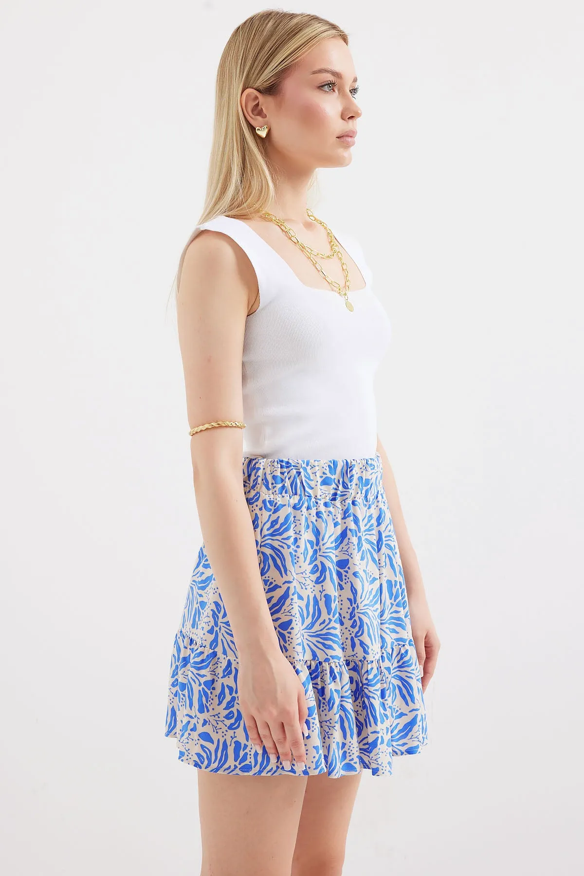BGD Women Patterned Viscose Mini Skirt - Sax - Avondale
