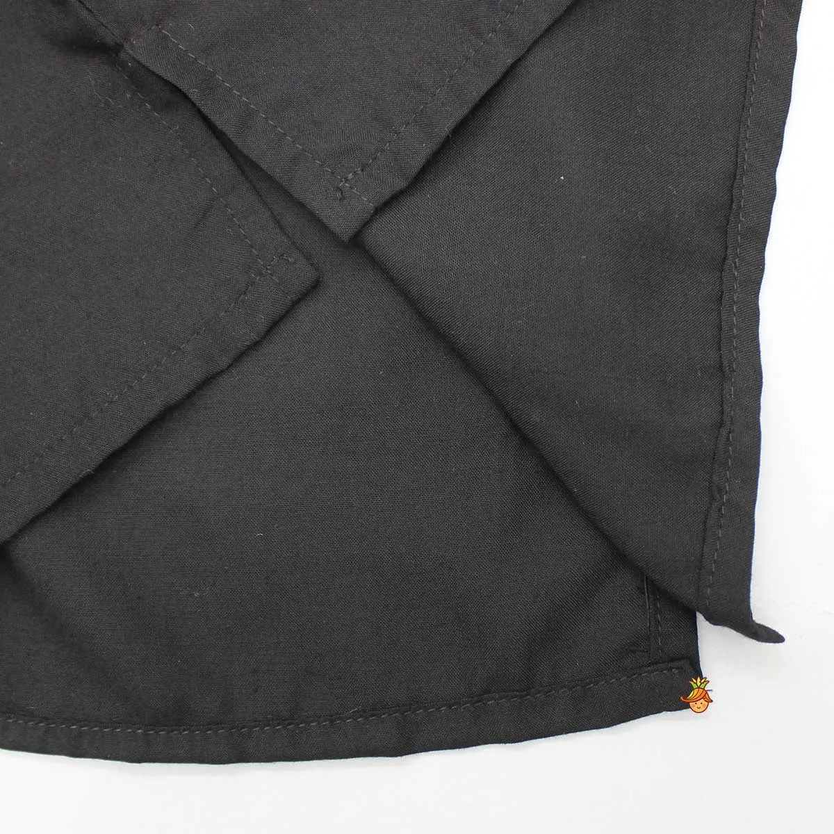Black Top With Pom Poms Detailed Embroidered Cape And Palazzo
