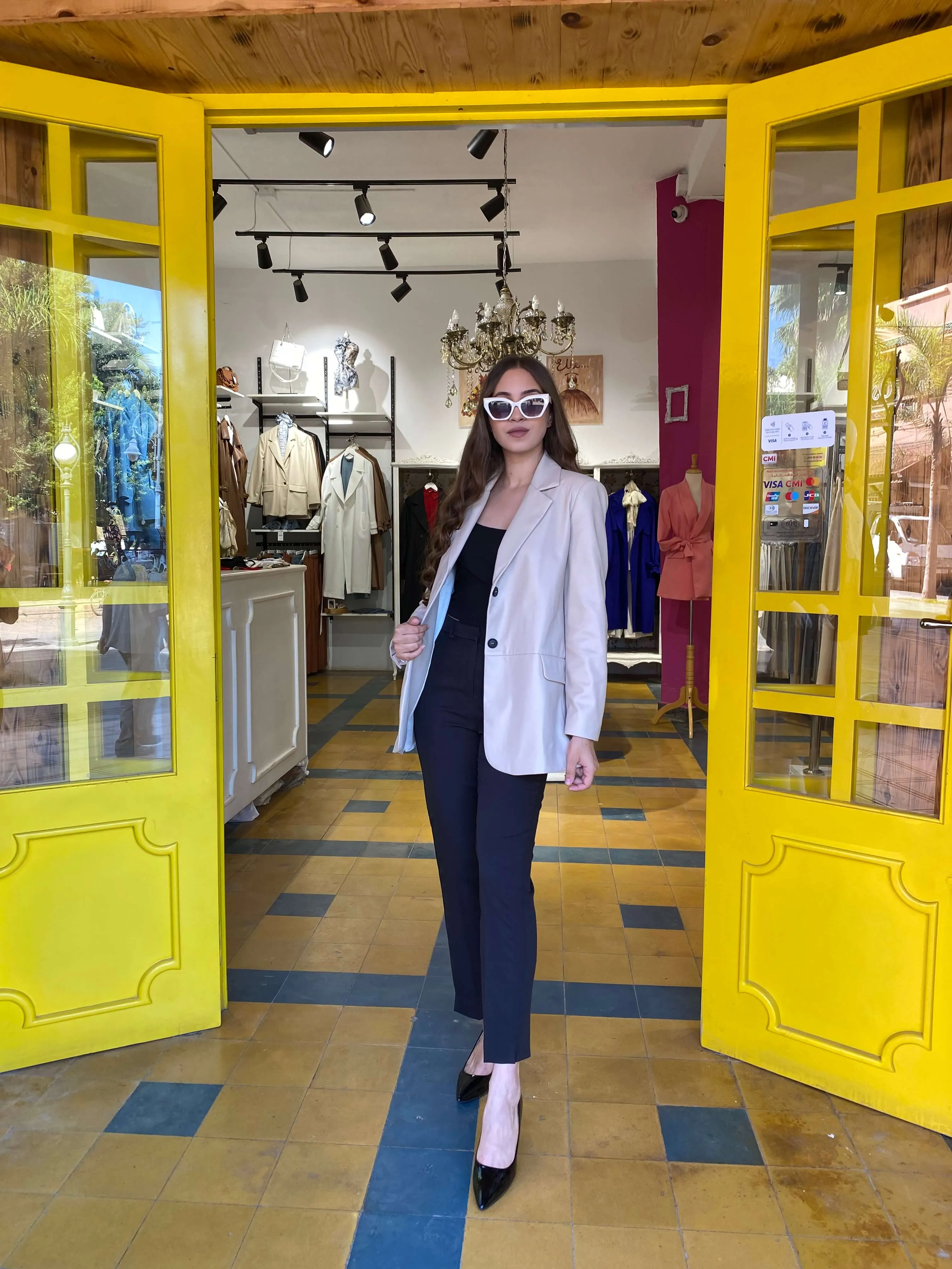 Blazer beige en simili cuir