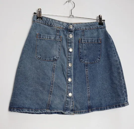 Blue Denim Button-Down Mini-Skirt - S