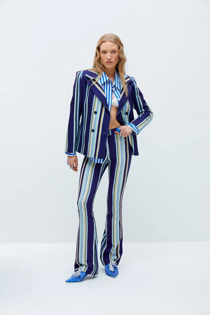 BLUE STRIPED FLARED PANTS