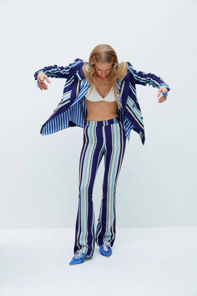 BLUE STRIPED FLARED PANTS
