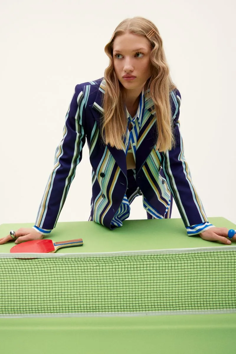 BLUE STRIPED FLARED PANTS