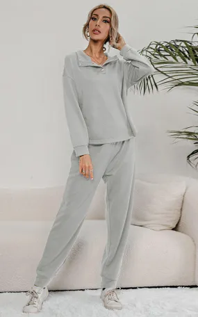 Blue Zone Planet |  Buttoned Collar Top and Pants Lounge Set