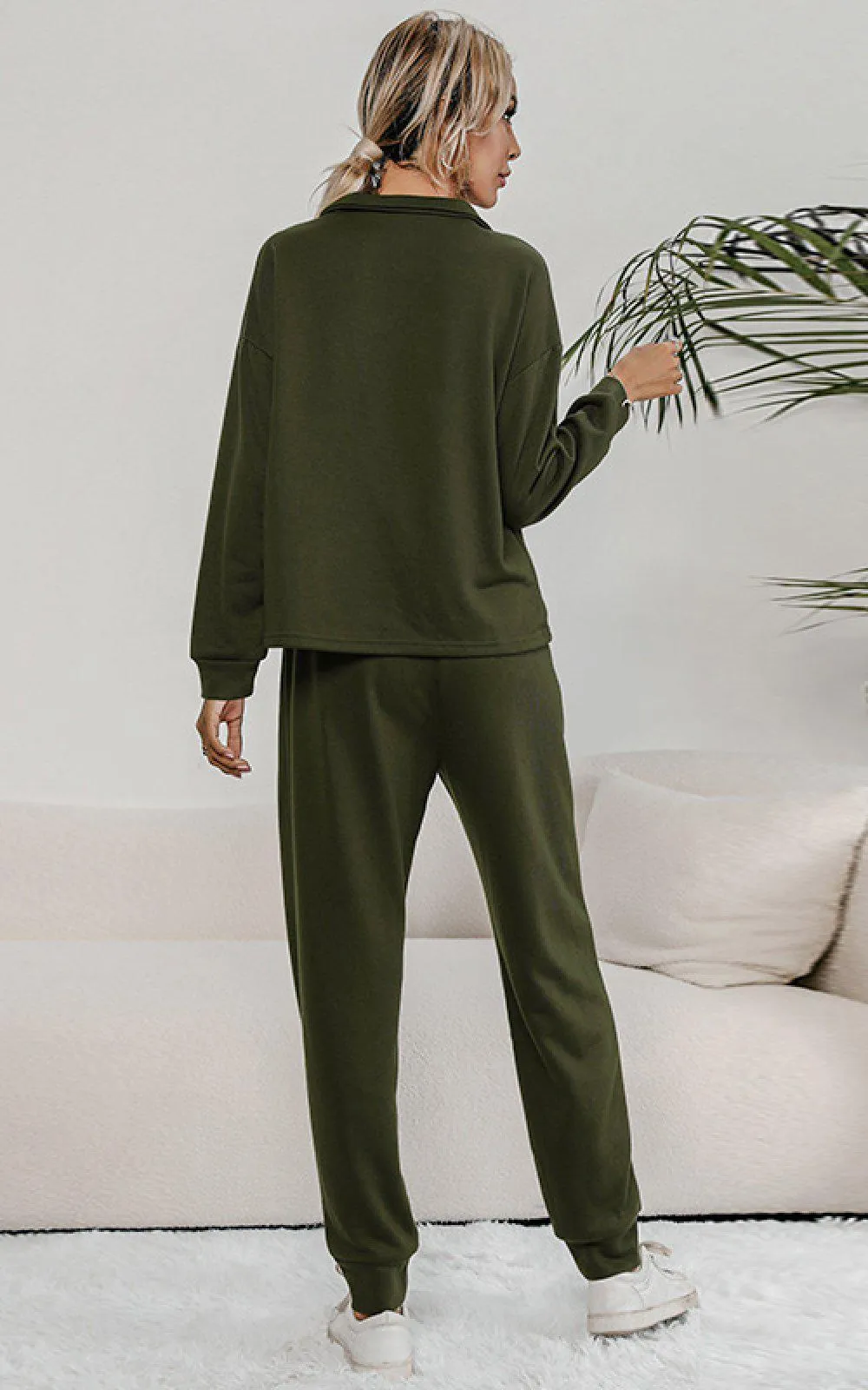 Blue Zone Planet |  Buttoned Collar Top and Pants Lounge Set