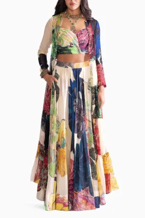 Bluey Multi Blouse with Magnolia Cape and Magnolia Lehenga