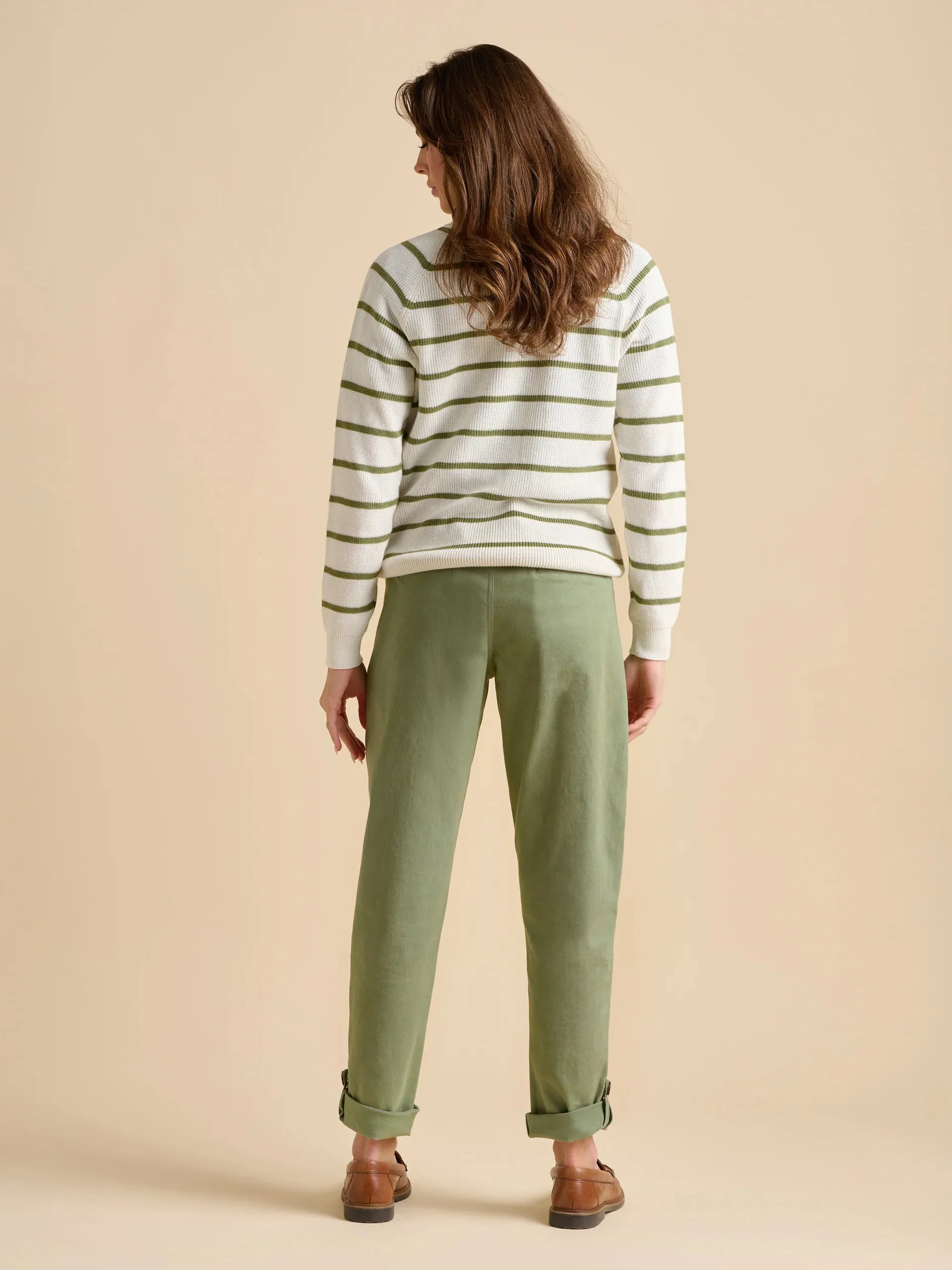 BRAKEBURN Green Striped Crew Neck Jumper