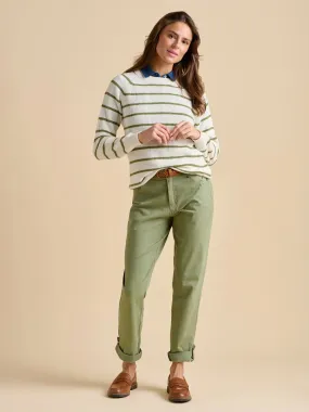 BRAKEBURN Green Striped Crew Neck Jumper