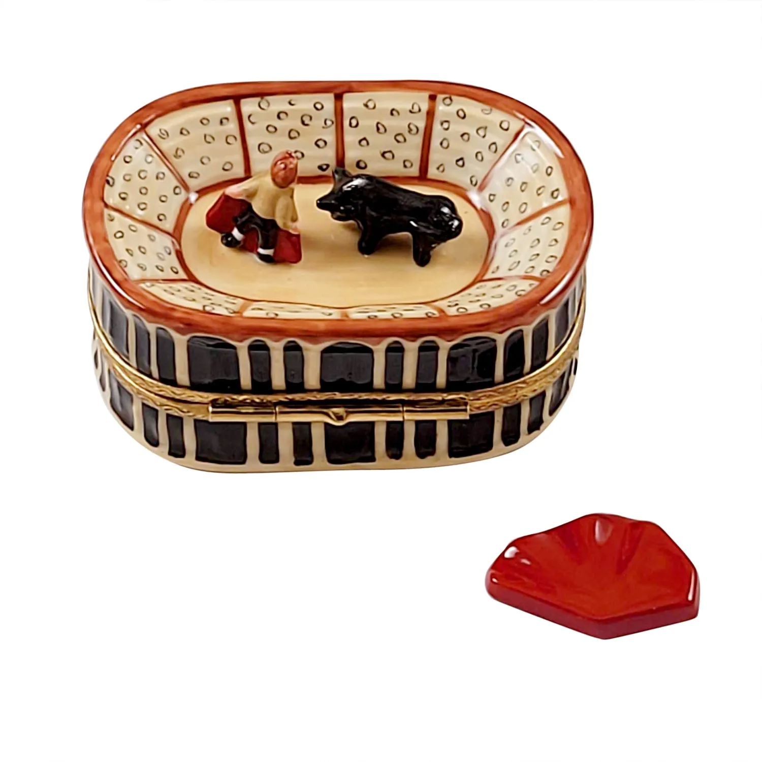 Bullfighting Arena with Removable Red Cape Limoges Porcelain Box