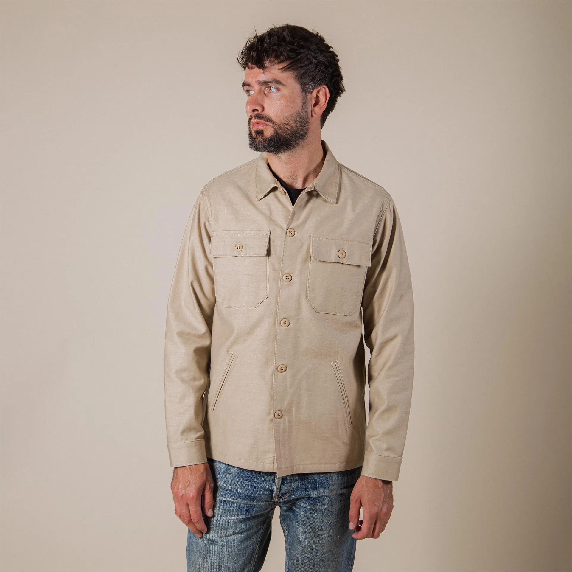 BWS-03 MILITARY OVERSHIRT 10 oz. sand military twill