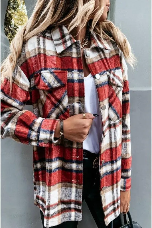 Casual long sleeve plaid shacket