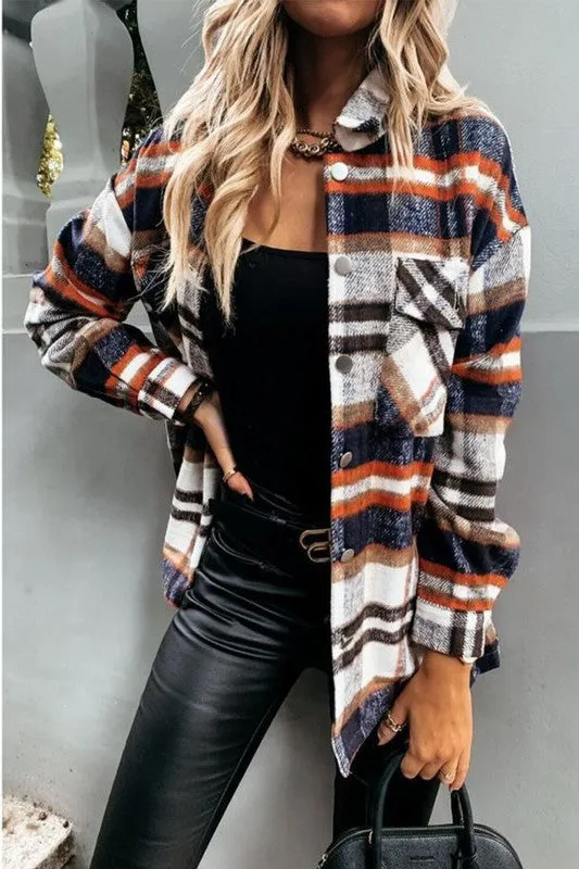 Casual long sleeve plaid shacket