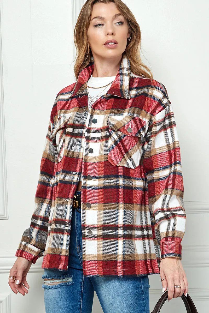 Casual long sleeve plaid shacket