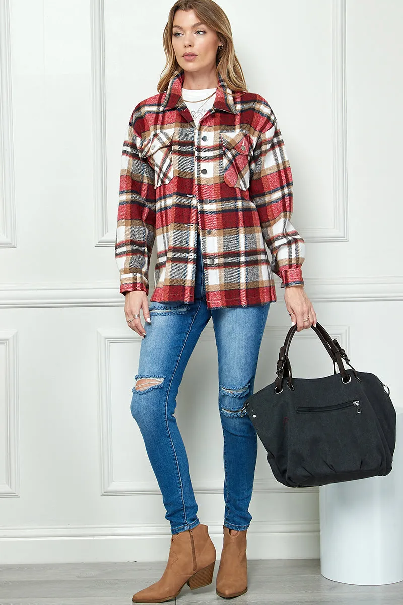 Casual long sleeve plaid shacket