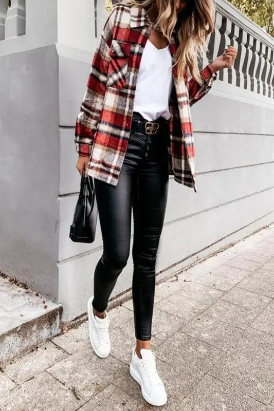 Casual long sleeve plaid shacket