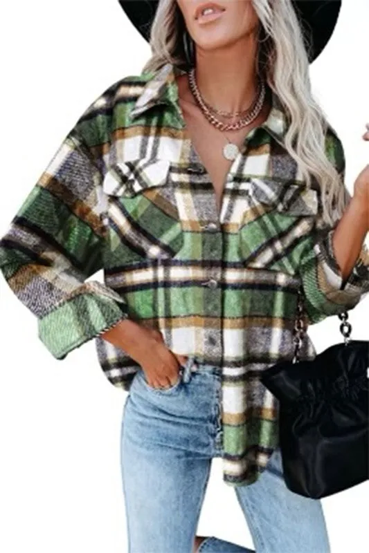 Casual long sleeve plaid shacket