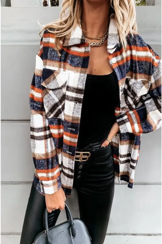 Casual long sleeve plaid shacket