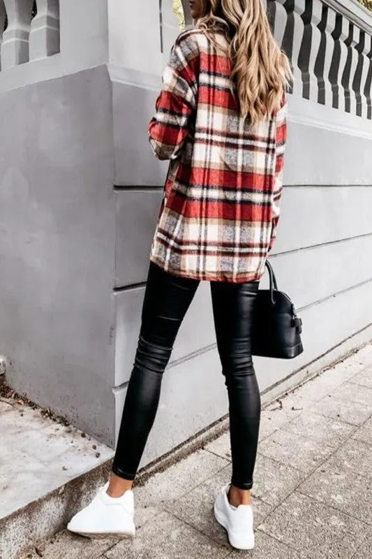 Casual long sleeve plaid shacket