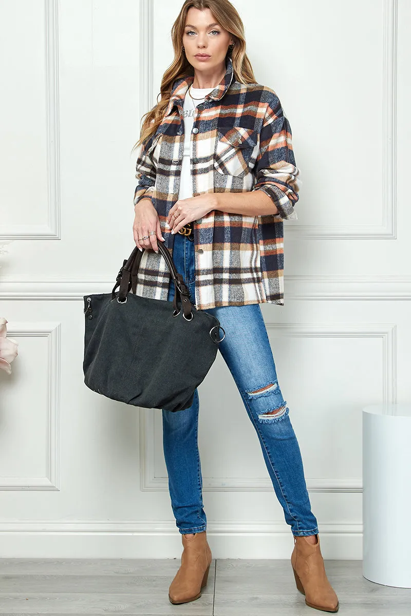 Casual long sleeve plaid shacket