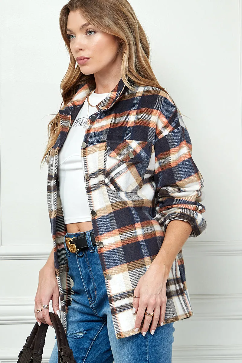 Casual long sleeve plaid shacket