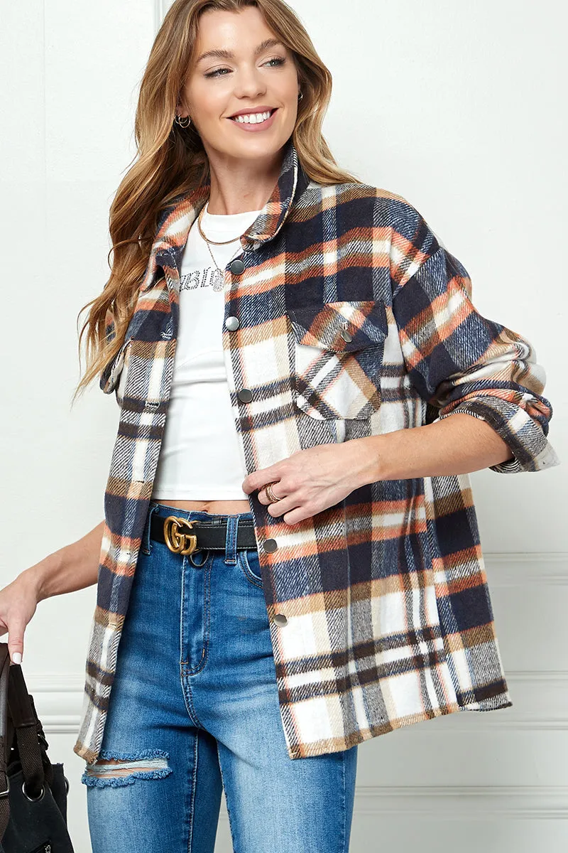Casual long sleeve plaid shacket