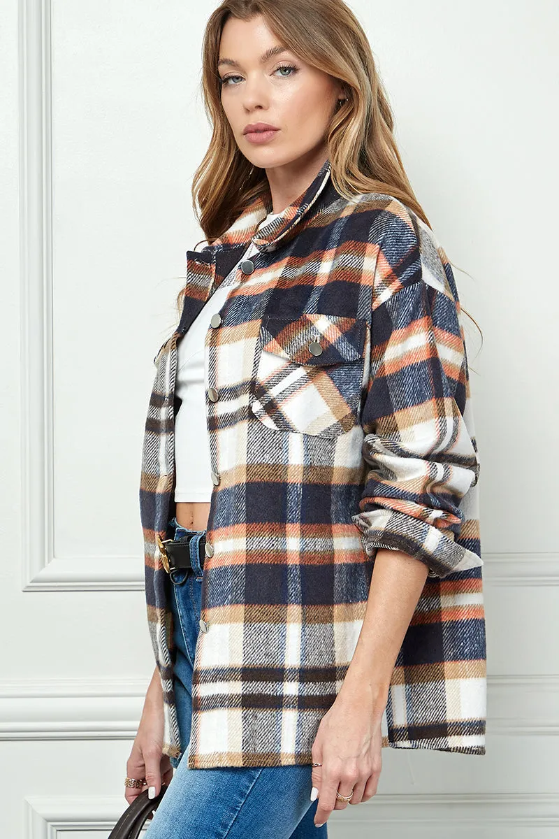 Casual long sleeve plaid shacket