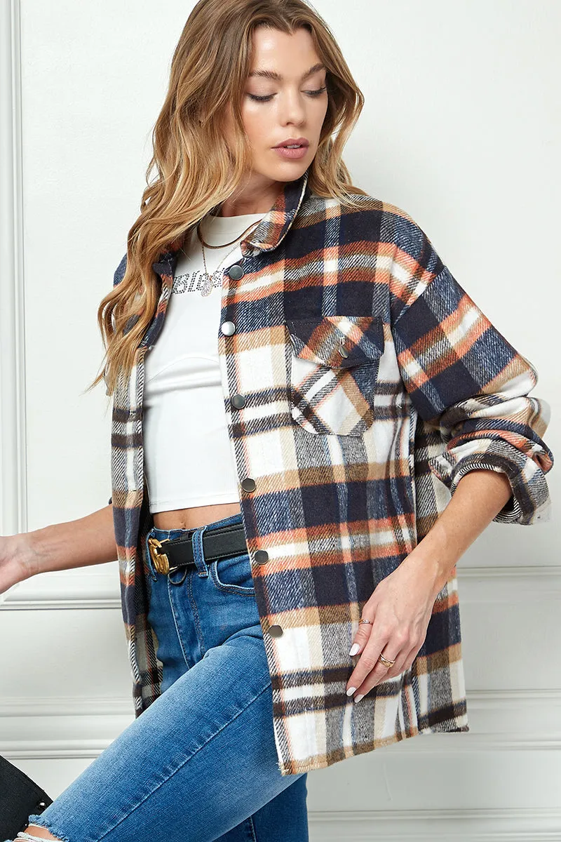 Casual long sleeve plaid shacket